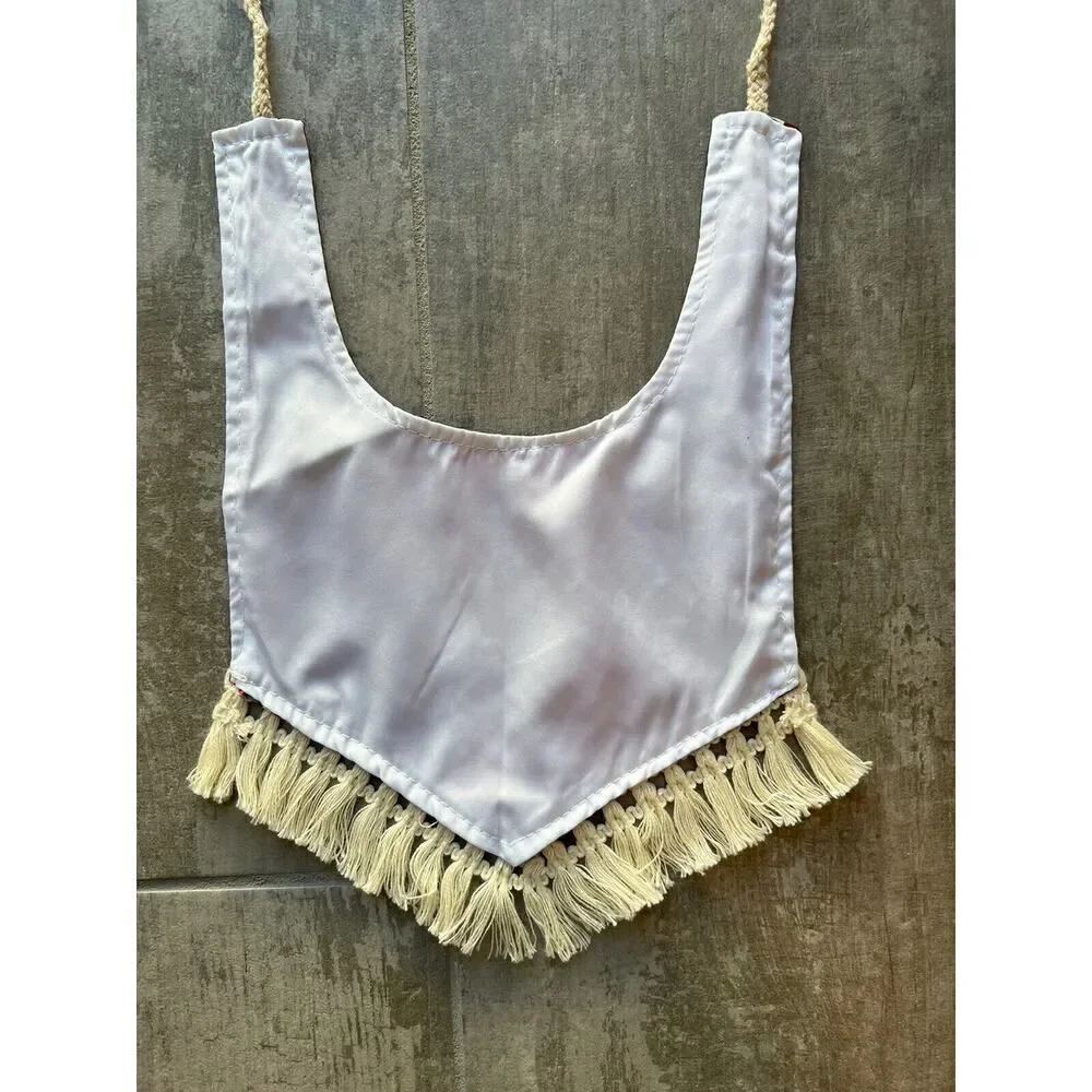 Los Angeles Boutique Baby Bib Boho Girl Drool Bandana NEW Tassel Burp Red Floral